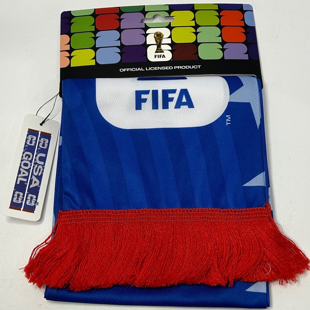 FIFA World Cup 26 USA Scarf Blue Red White Official Licensed Goal Soccer 7"x59"